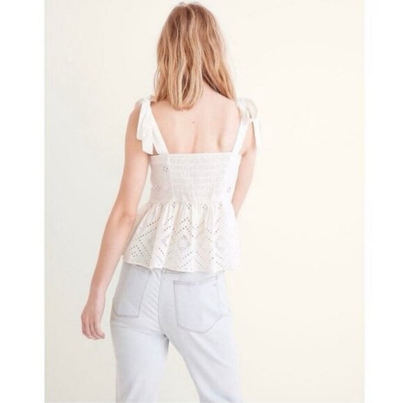 Madewell Rosalie White Tie-Strap Geometric Eyelet Peplum Top Women’s Large - Picture 3 of 8